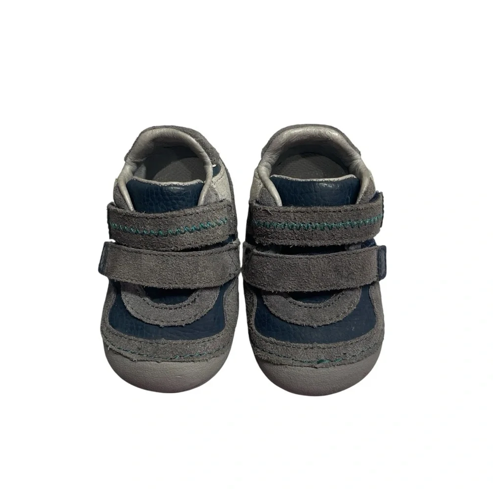 Stride Rite Graham Gray Blue Leather Baby Walker Shoes Size 3